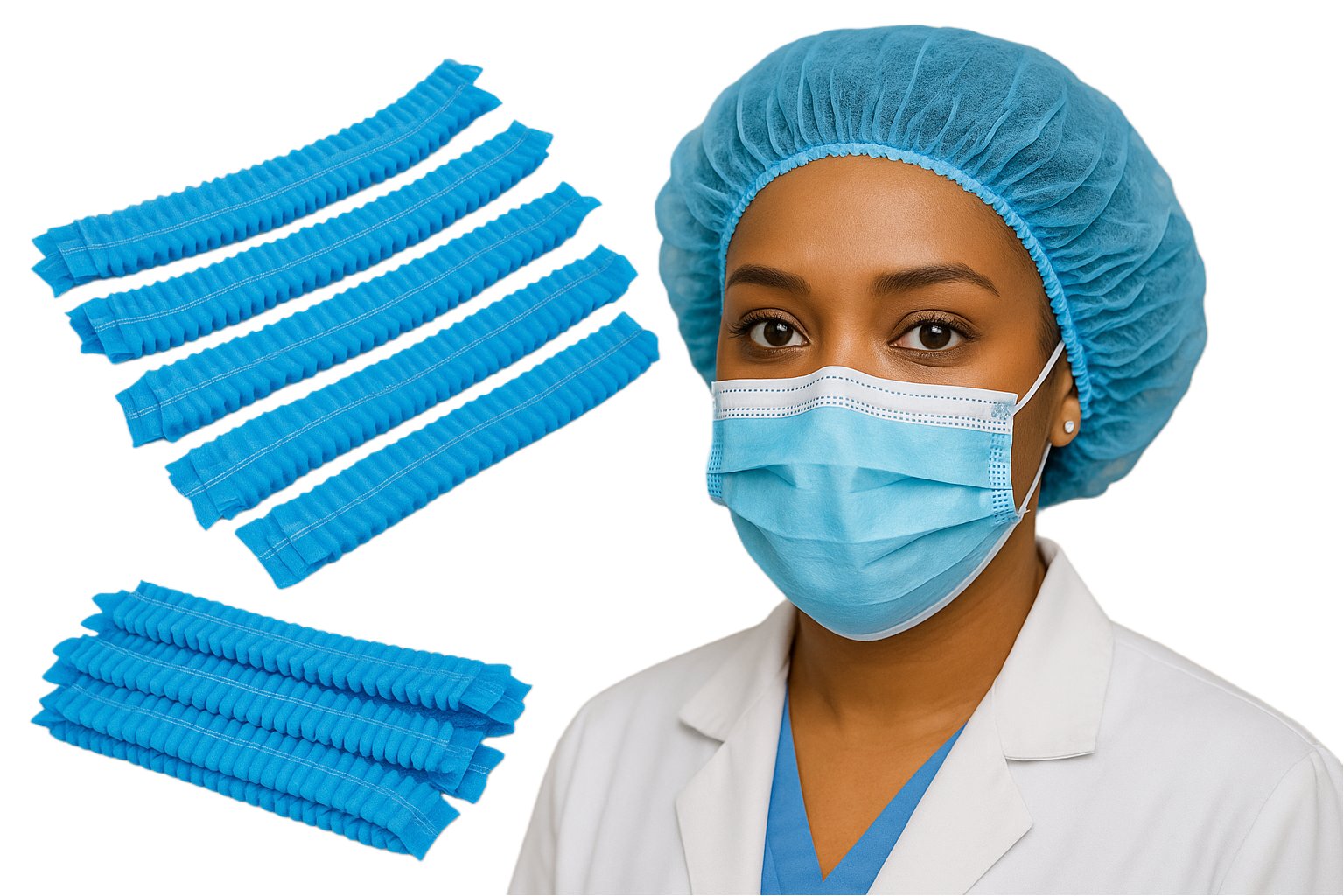 Disposable bouffant cap/ hair net worn by Ethiopian doctor